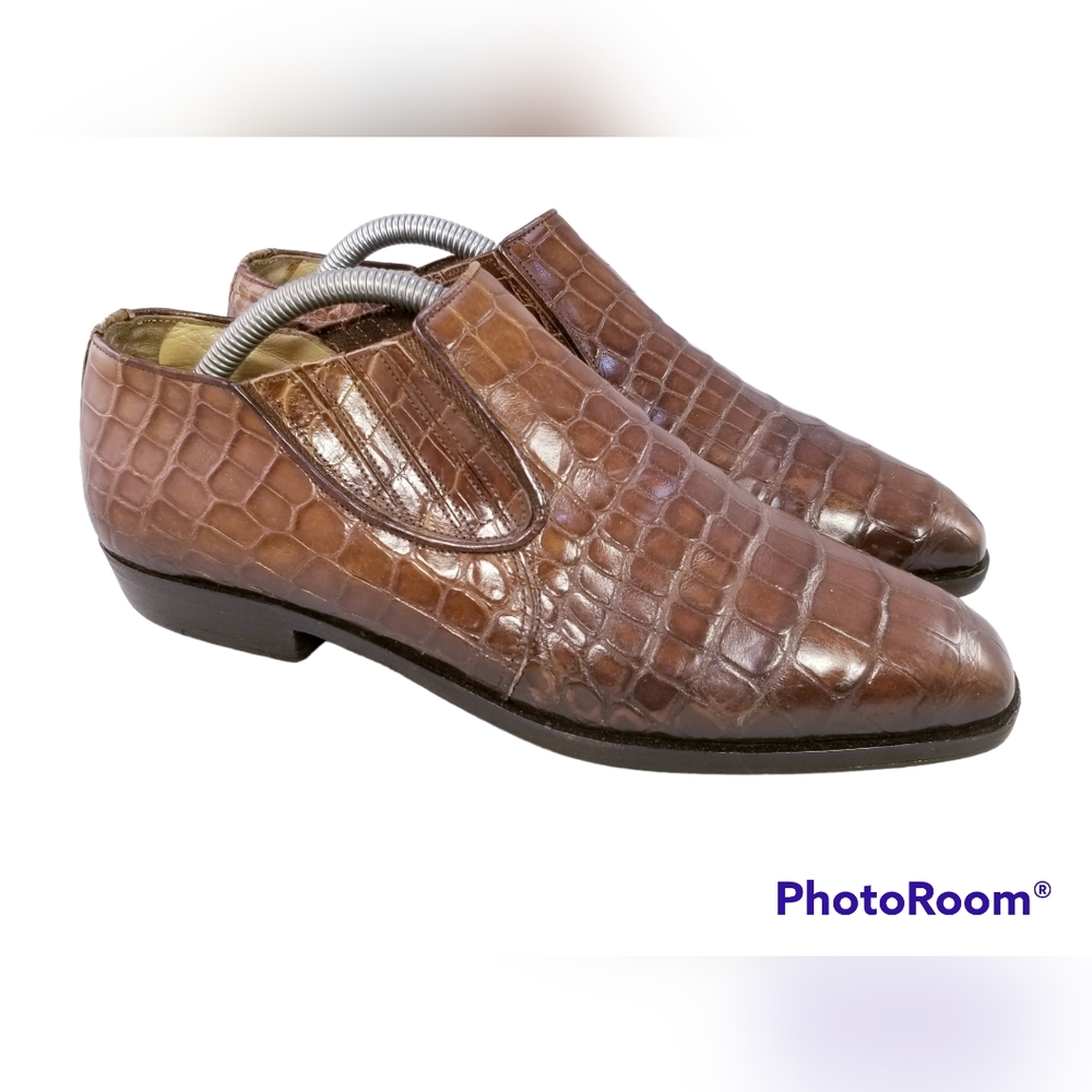 AVVENTURA BY MEZLAN GENUINE ALLIGATOR CROCODILE MEN LOAFERS BROWN MEN SZ 7 D